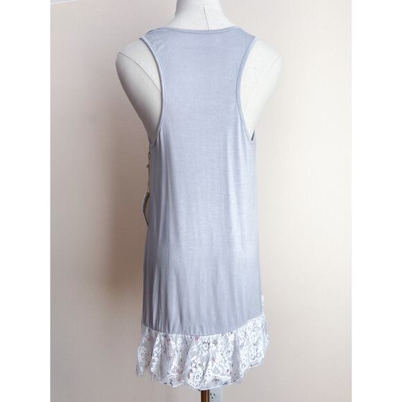 NEW Women's Gray Lace Trim Sleeveless Tank Top Large Lace Tunic Swim Coverup - Picture 2 of 6
